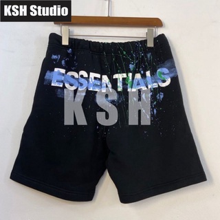 21ss high quality high street fashion brand ESSENTIALS double line splash ink graffiti print plus velvet shorts