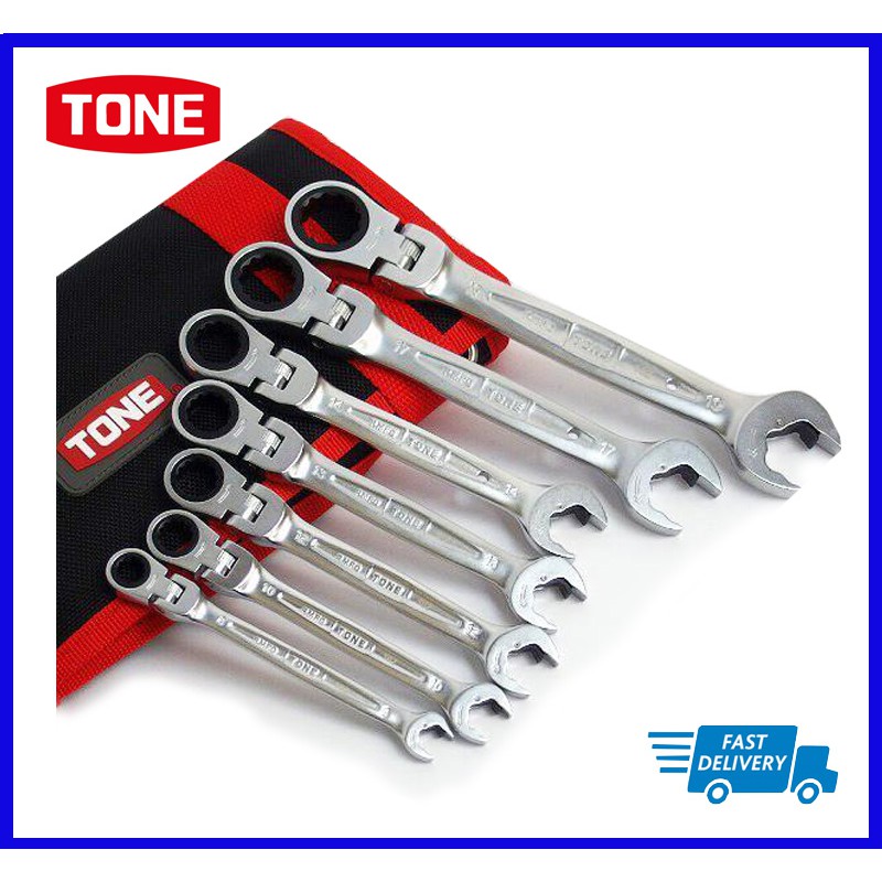 Tone Gear Wrench Set,Flex Head RMF700 ชุดประแจแหวนฟรีข้างปากตาย 7 ชิ้น (แบบปรับองศาคอได้รอบ)(8,10,12