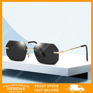 (HENGHA) แว่นตากันแดด ไร้ขอบ โลหะ สีแคนดี้ แฟชั่นตะวันตก สําหรับผู้หญิง