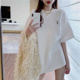 Suxi เสื้อยืดแขนสั้นลําลอง ทรงหลวม สีขาว สําหรับผู้หญิง