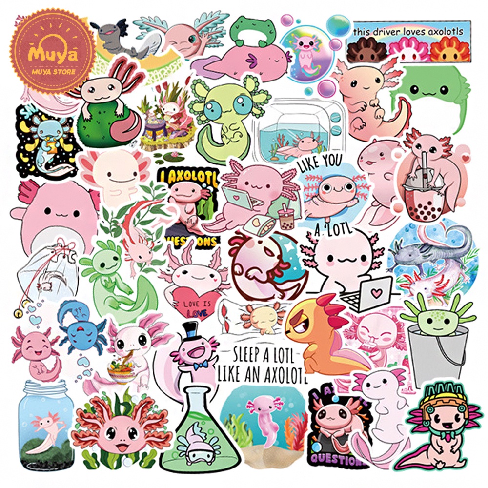 50PCS น่ารัก Axolotl สติ๊กเกอร์กันน้ําไวนิล Decals สําหรับแล็ปท็อปขวดน้ําสเก็ตบอร์ดเคสโทรศัพท์ DIY