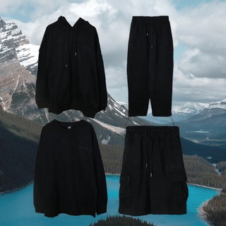 Urthe - ชุดเซ็ต เสื้อฮู้ดดี้ แขนยาว กันหนาว สีดำ รุ่น HOODIE SWEATER BLACK SET