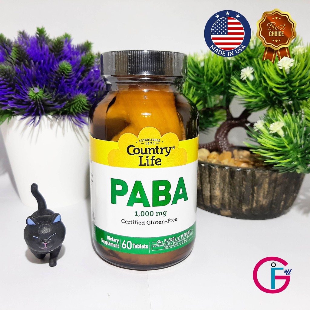 PABA, Country Life, 1,000 mg, 60 Tablets / Exp : 9/2024 พร้อมส่ง!!