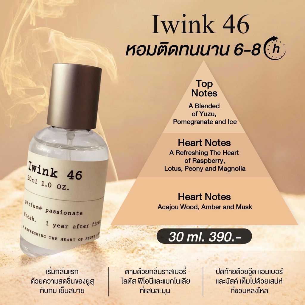 IWINK 46 EDP น้ำหอมไอวิ้งค์ กลิ่นหอมหวาน มีสเหน่ห์หอมแบบผู้ดีอังกฤษ กลิ่นติดทนนาน 6-8 ชม. ขนาด 30 ml
