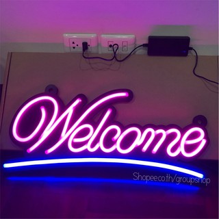 ป้ายไฟLED ป้ายไฟwelcome ป้ายไฟร้าน ป้ายไฟนีออน ป้ายไฟled welcome (ชมพู)ขนาด 60x30