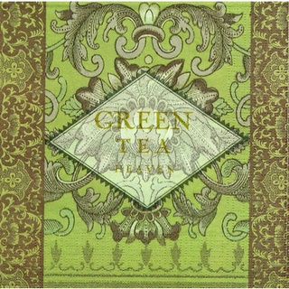 Pladao Napkin ภาพ Labal ใบปิดชาเขียว Green Tea สไตล์โบราณ กระดาษ แนพกิ้น สำหรับงานศิลปะ เดคูพาจ decoupage ขนาด L 33x33