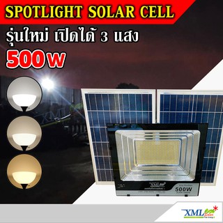 ไฟสปอตไลท์โซล่าเซลล์ 500 Watt กล่องสีน้ำตาล (เปิดได้ 3 แสง) โคมไฟพลังแสงอาทิตย์ ไฟโซล่าเซลล์