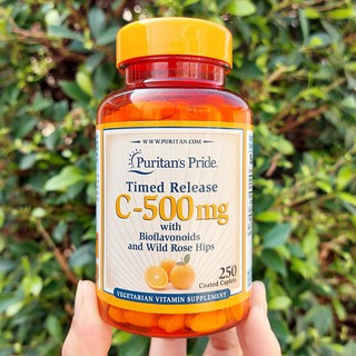 72% Sale!!! EXP: 07/2023 วิตามินซี C-500 mg with Bioflavonoids and Wild Rose Hips 250 Coated Caplets (Puritans Pride®)