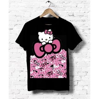 เสื้อยืดโอเวอร์ไซส์เสื้อยืดคอกลม ผ้าฝ้าย พิมพ์ลาย Hello Kitty น่ารัก สีดํา สไตล์คลาสสิก แฟชั่นสําหรับผู้ชายS-3XL