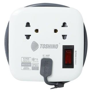 รางปลั๊กไฟ 2 ช่อง 1 สวิตช์ TOSHINO XP 1 เมตร  POWER STRIP TOSHINO XP 2-OUTLET 1-SWITCH 2-USB 1M