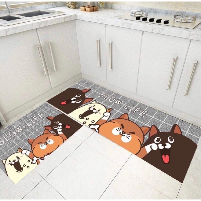 สินค้าพร้อมส่ง/ ชุดพรมเซ็ตคู่ พรมขนสั้น พรมปูพื้นในห้องครัว พรมเช็ดเท้า  ซับน้ำได้ดี กันลื่น มี2ขนาด - รูปที่ 3