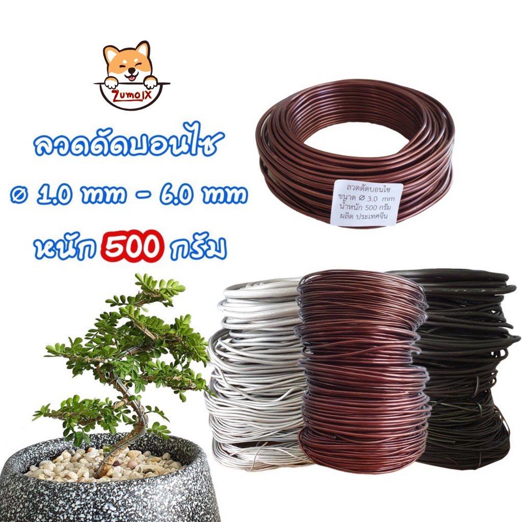 ถูกที่สุด ลวดดัดบอนไซ 500 กรัม ⌀1mm-6mm เหนียว ไม่เป็นสนิม ลวดอลูมิเนียม คุณภาพดี Bonsai Wire ZumoIX