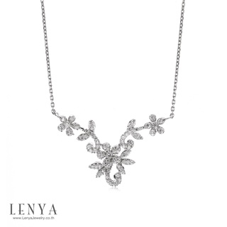 Lenya Jewelry สร้อยคอเงินแท้ 925 ชุบทองขาว ดีไซน์หรูหรา เลอค่าด้วยการประดับ คิวบิกเซอร์โคเนีย (Cubic Zirconia)