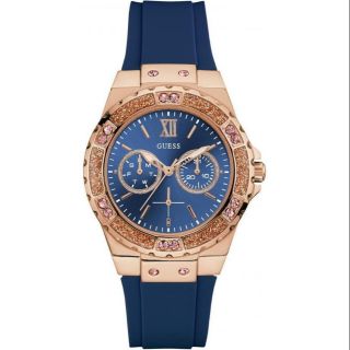 GUESS Multifunction Crystals Rose Gold Blue Rubber Strap W1053L1