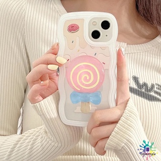 เคสโทรศัพท์มือถือ TPU นิ่ม แบบใส ขอบหยัก ลายอมยิ้ม ไอศกรีม 3D พร้อมขาตั้ง สําหรับ Oppo A95 A55 A57 2022 A7 A5s A3s A15 A16 A54 A12 A12e A16K A15s A9 A5 A35 A52 A53 A33 A96 A11K A32 A31