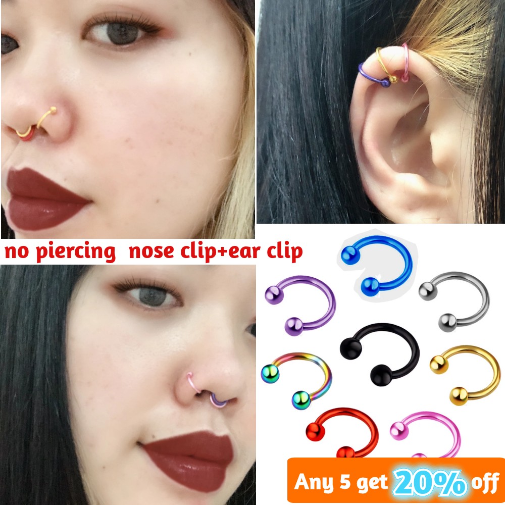 no piercing stainless steel nose clip nose ring ear cuff earcuff lip clip ring ต่างหู แหวนจมูก