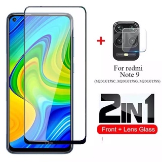 2in1 Xiaomi Redmi Note 9 ฟิล์มเลนส์กล้อง + ฟิล์มกระจกเต็มจอขอบดำ ฟิล์มกันกระแทกขอบดำ