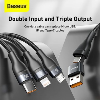 Baseus สายชาร์จ Flash Series Two-for-three Fast Charging Data Cable U+C to M+L+C สายชาร์จเร็ว 100W