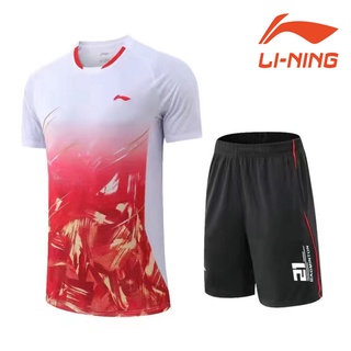 Li Ning เสื้อผ้าแบดมินตัน ผู้ชายและผู้หญิง แห้งเร็ว เสื้อแขนสั้น วอลเลย์บอล เกม ชุดกีฬา เสื้อปิงปอง