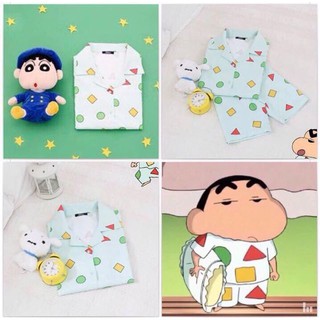 พร้อมส่ง ส่งฟรี!!!! ชุดนอนชินจังสุดฮิต เสื้อแขนสั้น+กางเกงขาสั้น งานนำเข้าผ้าดี