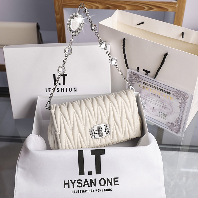 ฮ่องกงซื้อกระเป๋าสีขาว2021ใหม่ในช่วงฤดูร้อนกระเป๋าหนังออกแบบกระเป๋าโซ่ rhinestoneMIUแม้วแพคเกจ