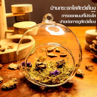 บ้านหลบแฮมสเตอร์ โดมใส บ้านแบบอคิลิคใส สำหรับสัตว์เลี้ยง ที่นอนแฮมเตอร์ บ้านเเฮมสเตอร์ ทรงกลม แขวนกรงได้ ทำความสะอาดง่าย