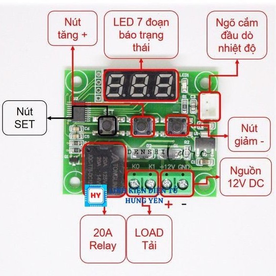 วงจรเซ็นเซอร์อุณหภูมิ W1209 รีเลย์ 12VDC XH-W1209 มาพร้อมกล่อง MICA
