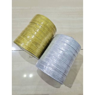 ริบบิ้นเมทาลิก ขนาด 10mm 25yds. สีเงิน ทอง ใช้ตกแต่งงานประดิษฐ์ DIY โบว์ สายคล้องมาลัย อุบะ อื่นฯลฯ