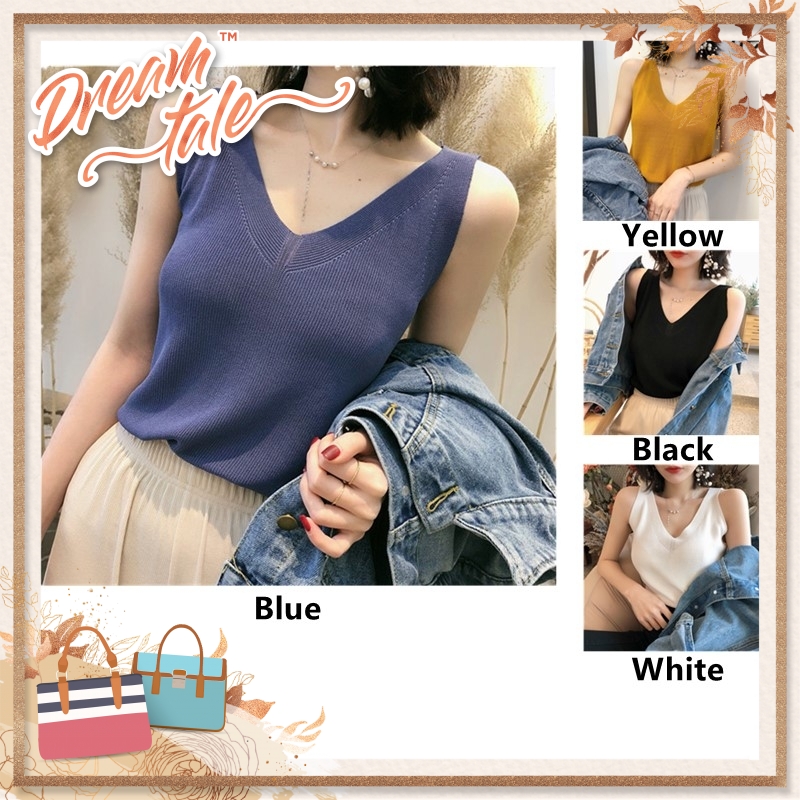 Dreamtale เสื้อผ้าผู้หญิงฤดูร้อนแฟชั่น V คอถักเสื้อแขนกุด Camisole Basic Top เสื้อผ้าผู้หญิง WCO010