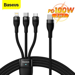 Baseus 3 in 1 สายเคเบิล Type C PD 100W ชาร์จเร็ว สําหรับ iPhone 12 Pro Max Samsung Xiaomi Huawei