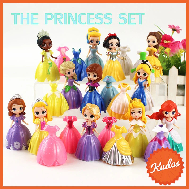 ตุ๊กตาโมเดล เจ้าหญิงดิสนีย์ เปลี่ยนชุดได้ สูง 8 เซน มี 3 แบบให้เลือก Disney Princess Figure Toys BY.KUDOSTH