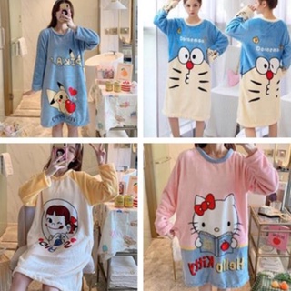 [Flannel pyjamas]  Dresses    ชุดนอนลายการ์ตูนน่ารักหวานๆ ผ้านุ่ม ระบายอากาศดี   M~XL