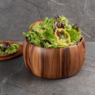 SiamMandalay Wooden Salad Bowl 30x30 cm. ชามไม้ ไม้จามจุรี ชามสลัด