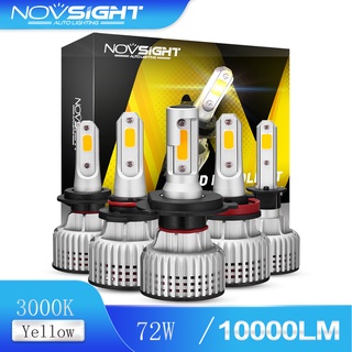 Novsight N12Y พร้อมส่ง หลอดไฟหน้ารถยนต์ LED H11 H4 9005 9006 3000K 10000LM 72W สีเหลือง