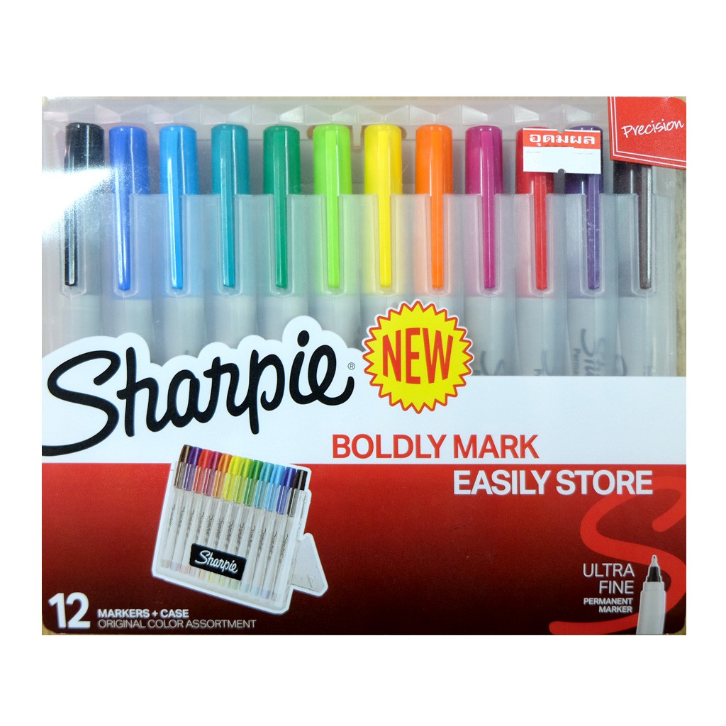 ปากกามาร์กเกอร์ ชาร์ปี้ Sharpie ultra fine กล่องตั้งได้ แพ็ค 12สี ปกติ #2016720