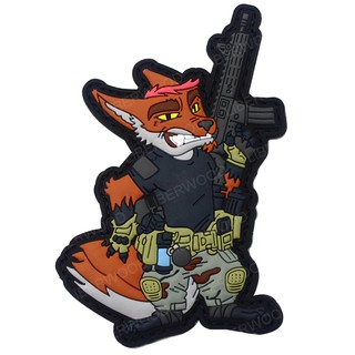 Clothing Backpack Vest Accessories Fox PVC Rubber Tactical Patch Jacket Clothes Applique Badge Biker Patch with Hook Back