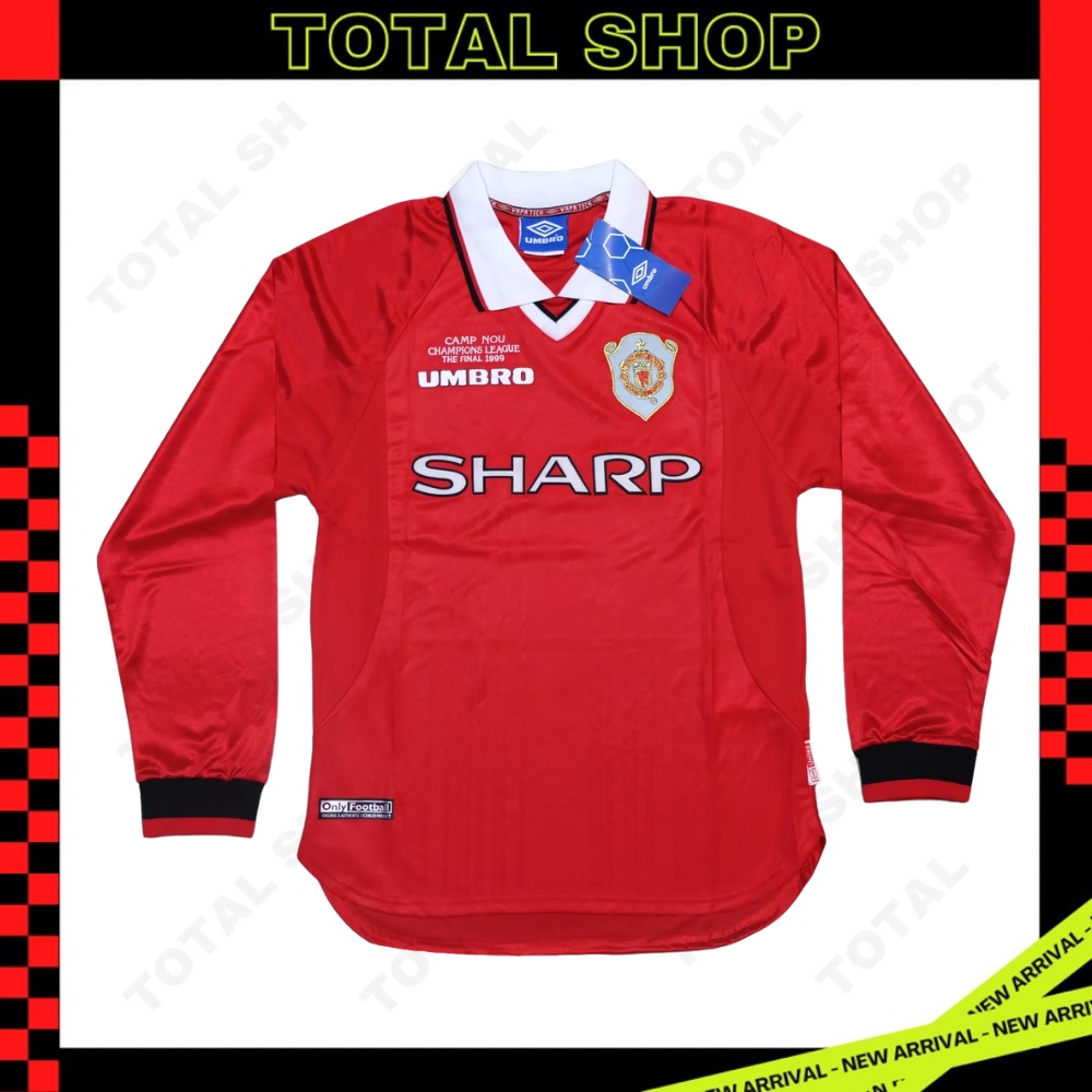 Manchester United 1999 treble winners เสื้อบอลแมนยูย้อนยุคแขนยาว เสื้อแมนยูย้อนยุค Umbro