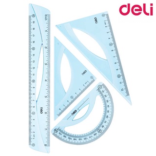 Deli รุ่น H12 Drafting Set ชุดเรขาคณิต บรรจุ 4 ชิ้น (แพ็ค 1 ชุด) เครื่องเขียน อุปกรณ์การนักเรียน ชุดเรขา ชุดวงเวียน