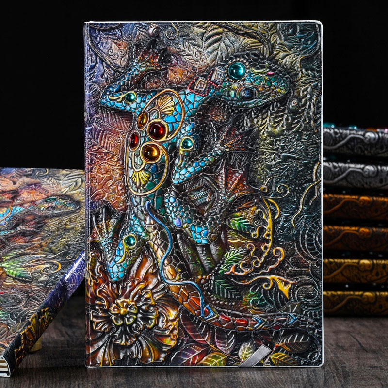 3D Lizard นูนโน้ตบุ๊ค Vintage A5 ไดอารี่วารสาร Handcraft ไดอารี่ Bible Book Travel Planner ของขวัญสํ