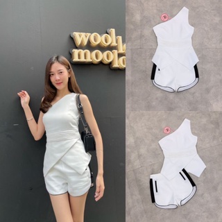 Set เสื้อไหล่เดียว + กางเกงขาสั้น งานป้าย S M L XL