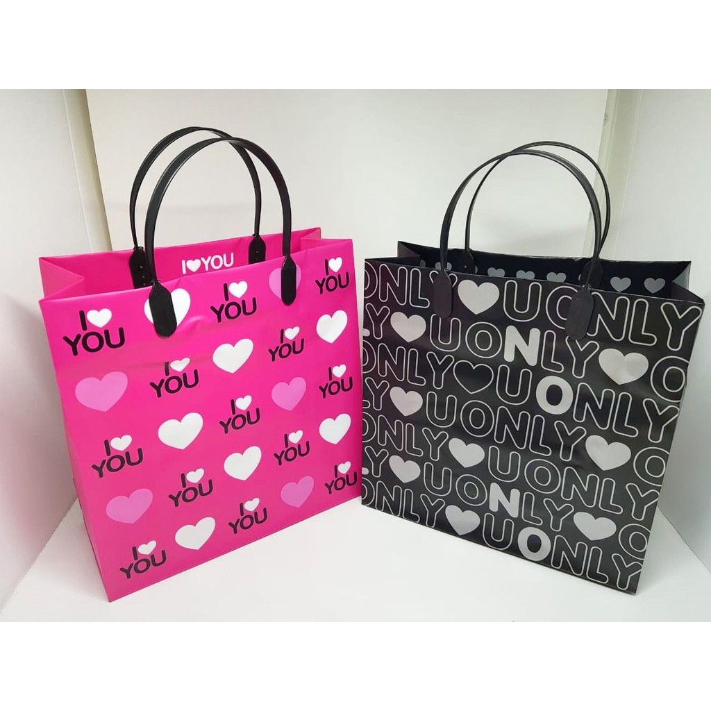 I Love U Black Pink Shopping Bag - ** BUY 4 แถม 1 **