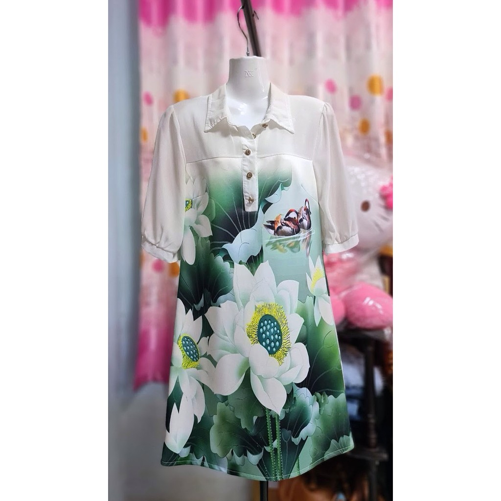 เดรสขาวทรงเอลายดอกไม้ งานป้าย alert classic design อก 36