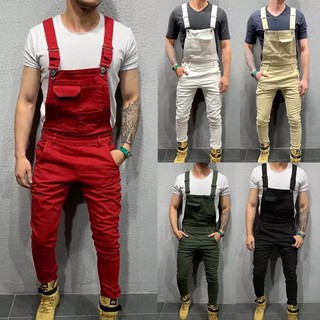 ผู้ชายDenim Dungaree Overalls Jumpsuits Moto Bikerกางเกงยีนส์กางเกงกางเกงPlus Size Mens Casual Overalls