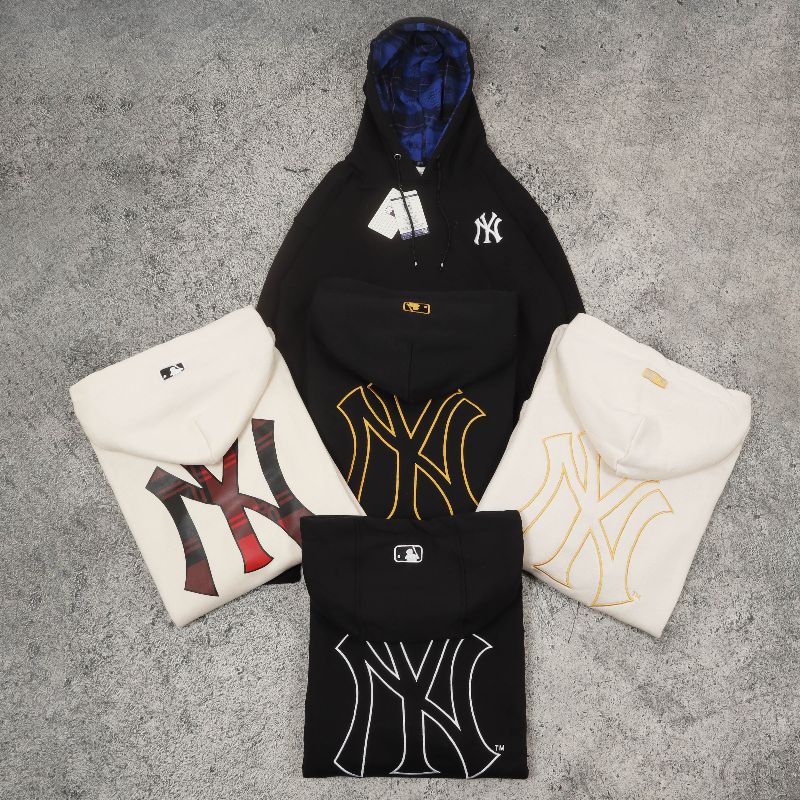NY MLB CREAM HOODIE SWETER BATIK EMBROIDERED FULLTAG & LEBEL PREMIUM