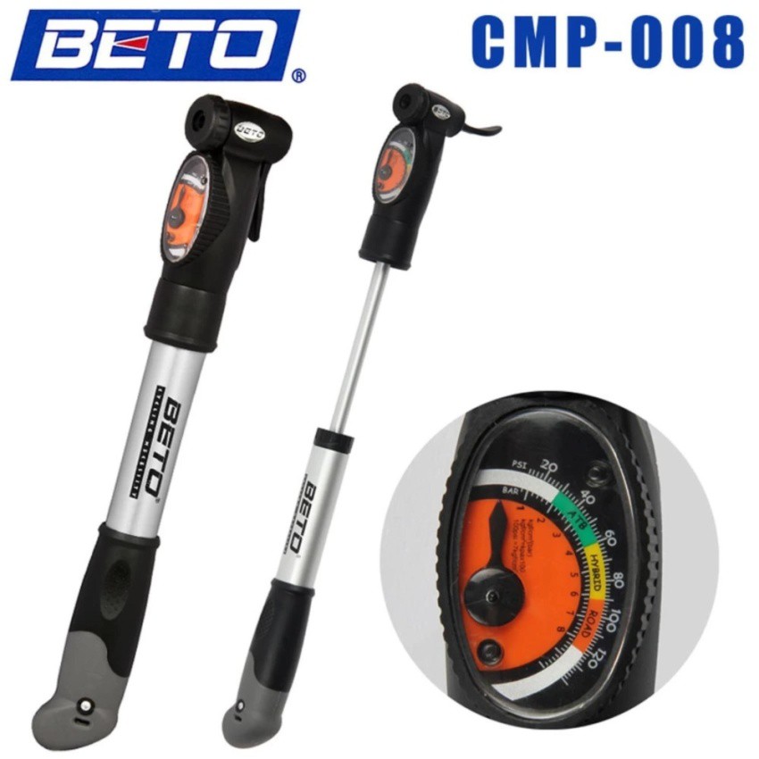 VAUKO : BETO CMP-008-2-001 สูบลมอลูมิเนียม แบบเกาะจักรยานมีเกย์วัดลม รุ่น CMP-008-2-001#158