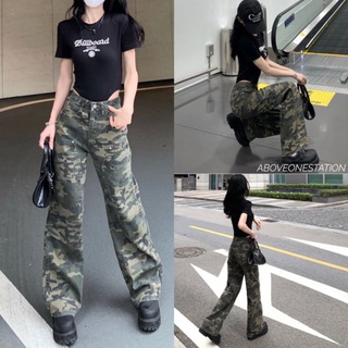 New!!! กางเกงยีนส์ขายาวทรงเอวสูงลาย CAMO ขากระบอกใหญ่น่ารัก style เกาหลีงานสวยจัดด่วนค่ะ