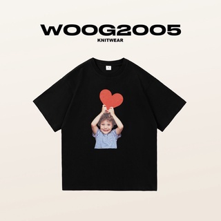 tshirtเสื้อยืดคอกลมฤดูร้อนWOOG2005 ฤดูร้อนใหม่ผู้ชายแขนสั้นผ้าฝ้าย 100 love พิมพ์ ins tide ยี่ห้อผู้ชายและผู้หญิงเดียวกั