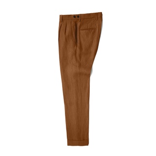 [JBB*] TOBACCO LINEN PLEATED TROUSERS WITH EXTENDED WAISTBAND เจบีบี กางเกงขายาว กางเกงขายาวสองจีบ ผ้าลินิน