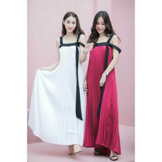 DRESS MAXI แขนกุดอัดพลีท▪▪