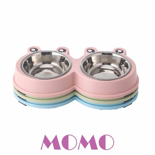 MOMO ชามอาหารสัตว์ หน้ากบ 2 ช่อง ชามอาหารสุนัข (BO433) Frog Double Pet Bowl